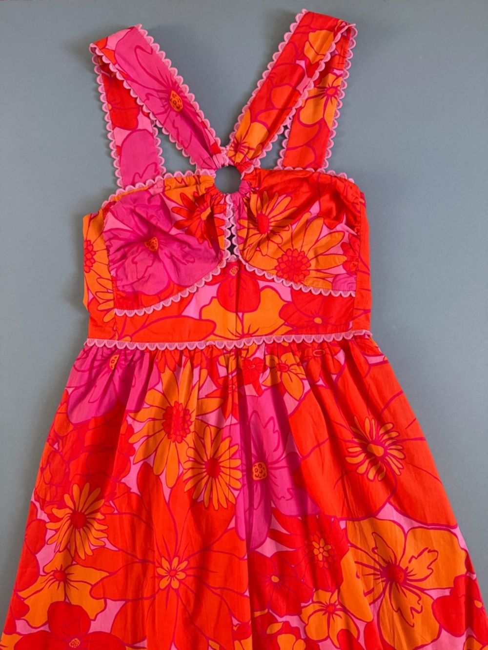 NWT J. Marie Lizzie Ric Rac Orange Floral Pink Preppy Summer Midi Dress - Picture 4 of 6